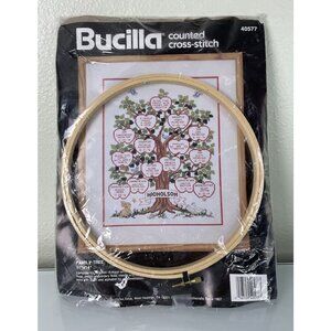 Vintage 1991 Bucilla Counted Cross-Stitch #40577 Family Tree, Partially Started